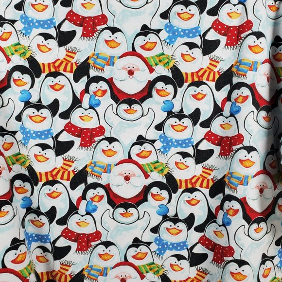 MNJ V-Neck Scrub Top Wintery Santa Claus with Penguins Print 2 Pockets Sz XL - Picture 3 of 6
